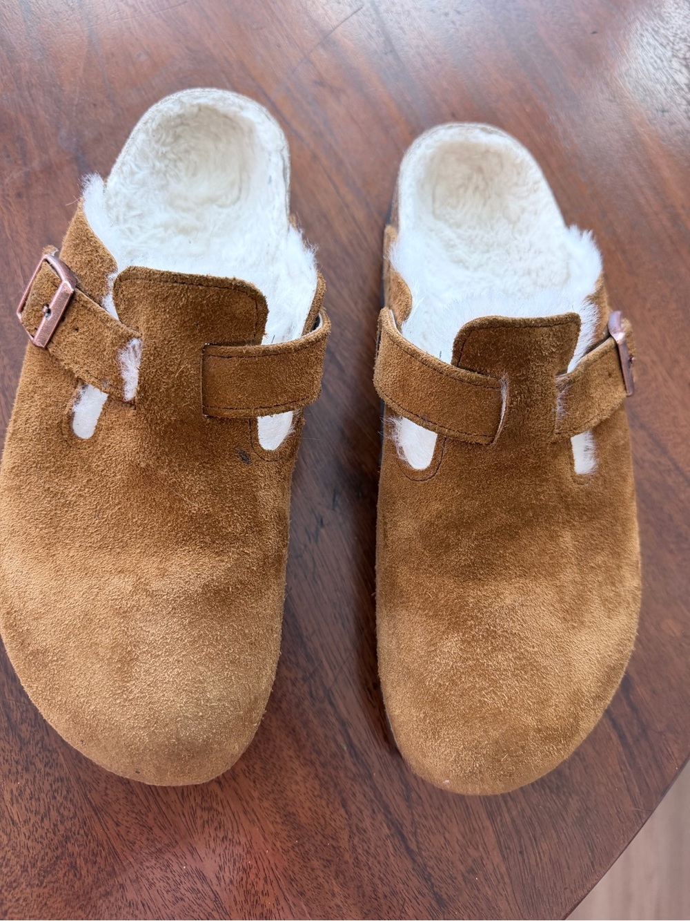 Birkenstock Brown Suede Shearling Clog Mules